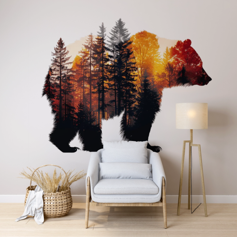 Pictura Murala Urs și Peisaj Sălbatic