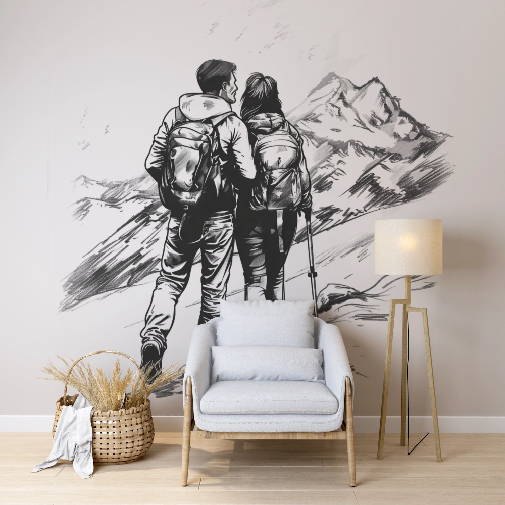 Pictură Murală cu cuplu în drumeție