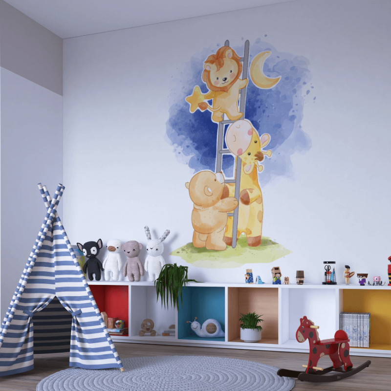 Pictura murala cu ursuleț care înlocuiește luna